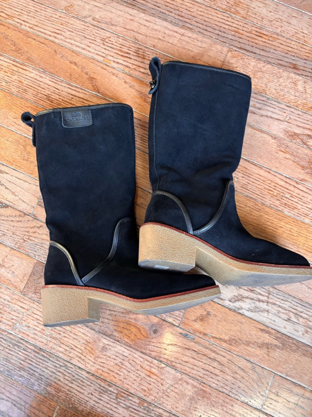 Coach Black Suede Mid-Calf Heeled Boots